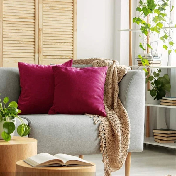 Set of 2 Velvet Throw Pillow Covers Decorative Pillow Cases 18"x18" Rose Red