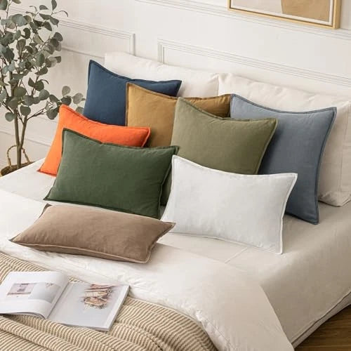 Decorative Linen Lumbar Pillow Covers 1x0 20" x 12" (Pack of 2) 2 Cream White