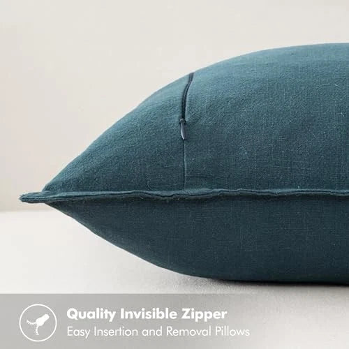 Decorative Linen Pillow Covers 16x16 Inch Boho 16" x 16" (Pack of 2) 2 Blue