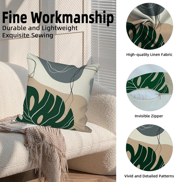Abstract Leaves Throw Pillow Covers 18''x18'' Set of 4, Geometric Pattern Cus...