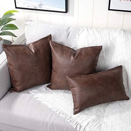 Set of 2 Lumbar Faux Leather Decorative Throw 20" x 12" (Pack of 2) Dark Brown