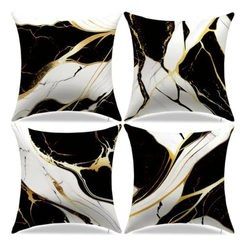 Couch Decorative Pillow Covers 18" x 18" (Pack of 4) Black and Grey and Yellow