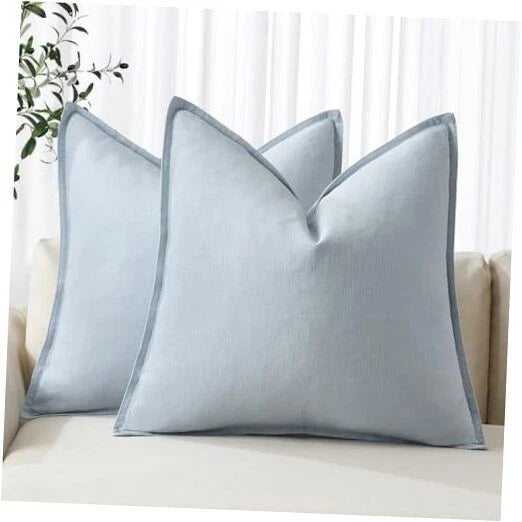 Decorative Linen Pillow Covers 18x18 Inch 18" x 18" (Pack of 2) 2 Light Blue