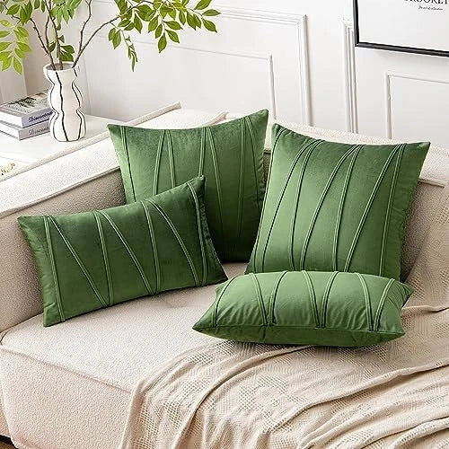 Pack of 2 Striped Velvet Throw Pillow Covers 16" x 16" (Pack of 2) Moss Green