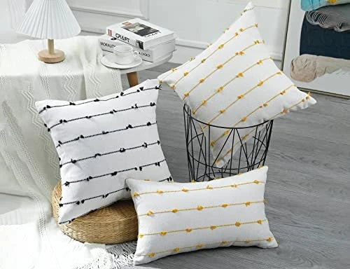 Set of 2 Boho Lumbar Throw Pillow Covers 20" x 12" (Pack of 2) Yellow