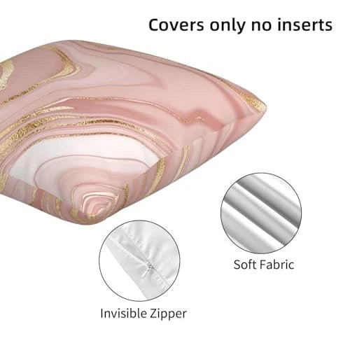 Pink and Gold Marble Pillow Covers 20x20 Set of 2, Pink Gold Abstract Art