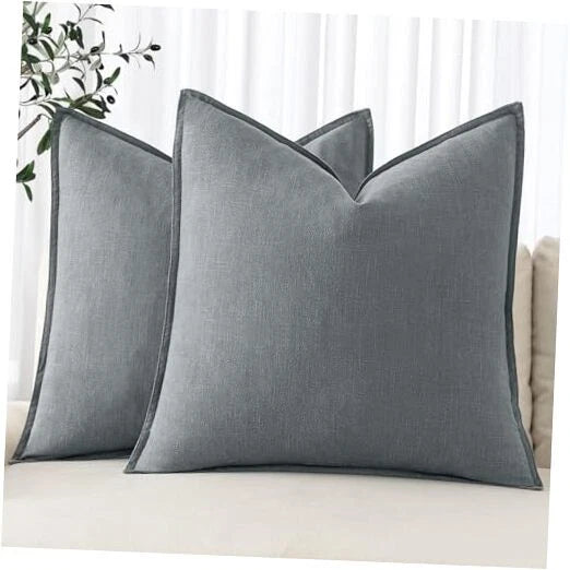 Decorative Linen Pillow Covers 16x16 Inch Boho 16" x 16" (Pack of 2) 2 Gray