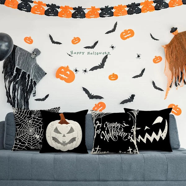 Happy Halloween Pillow Cover 20 X 20 Inch Pumpkin Spider Web Pillow Case Black L