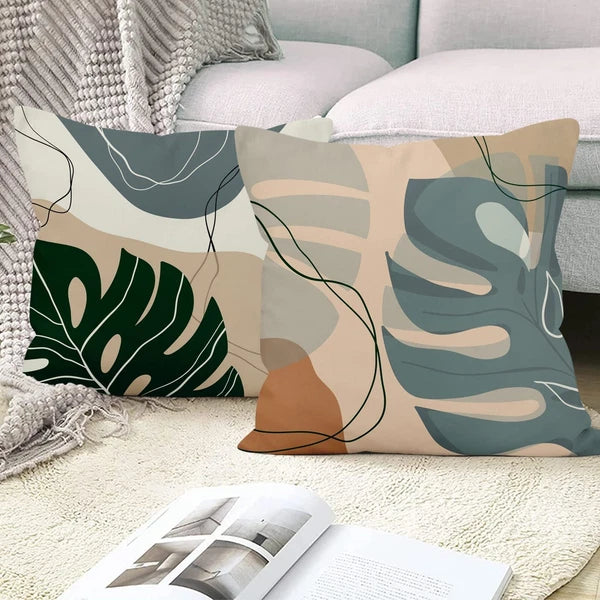 Abstract Leaves Throw Pillow Covers 18''x18'' Set of 4, Geometric Pattern Cus...