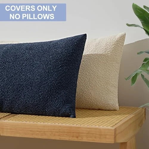 Boucle Lumbar Pillow Covers 14x36 Textured Body 36" x 14" (Pack of 1) Blue