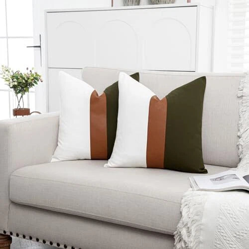 Set of 2 Farmhouse Cotton Throw Pillow Covers 18" x 18" (Pack of 2) Olive Green