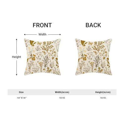 Summer Pillow Covers Set of 2,Mustard 18x18 Inch Mustard Yellow Wild Floral
