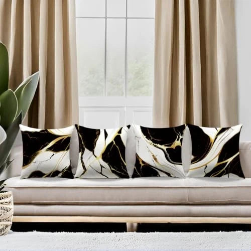 Couch Decorative Pillow Covers 18" x 18" (Pack of 4) Black and Grey and Yellow
