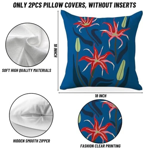 Flowers Pillow Covers 18x18 Pack of 2, Vintage Floral Throw Pillow Covers,