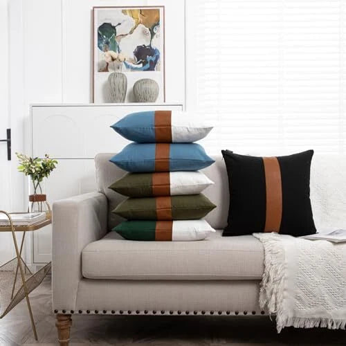 Set of 2 Farmhouse Cotton Throw Pillow Covers 18" x 18" (Pack of 2) Olive Green