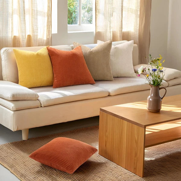 Mecatny Corduroy Decorative Fall Throw Pillow Covers 18X18 Set of 2 for Sofa Bed