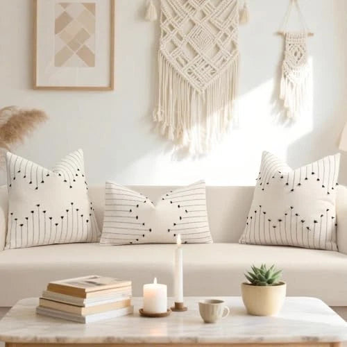 Boho Throw Pillow Covers 22x22 Set of 2 Neutral 22" x 22" (Pack of 2) Black