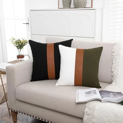 Set of 2 Farmhouse Cotton Throw Pillow Covers 18" x 18" (Pack of 2) Olive Green