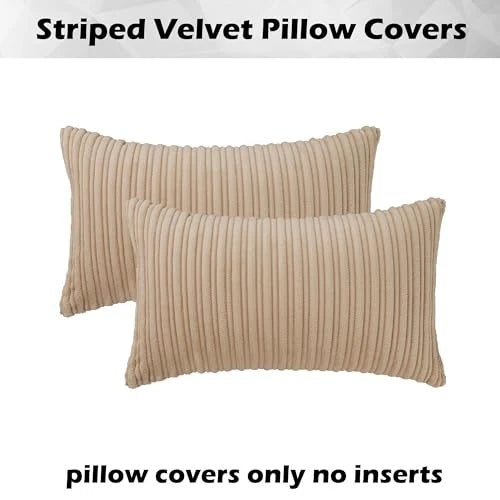Kevin Textile Corduroy Pillow Covers 12x20 Inch Set 20" x 12" (Pack of 2) Beige