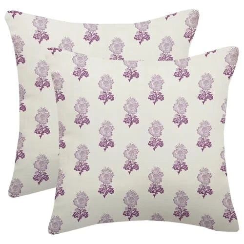 Pillow Covers 18X18 Inch Set of 2, 18" x 18" (Pack of 2) Purple Block Print