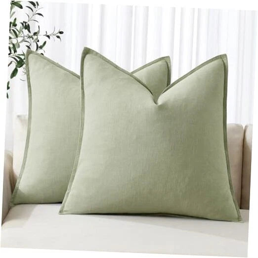 Decorative Linen Pillow Covers 18x18 Inch 18" x 18" (Pack of 2) 2 Light Green