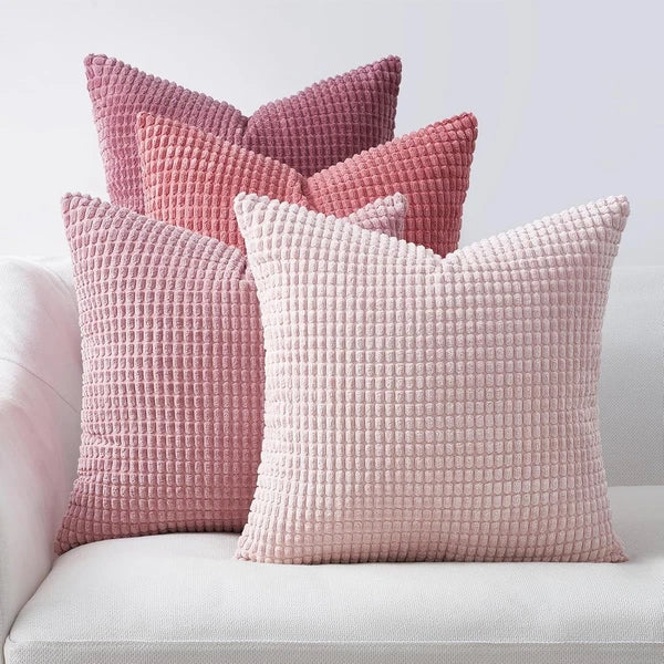 Luxurious 18x18 Blush Corduroy Pillow Covers - Set of 4 for Cozy Living Spaces