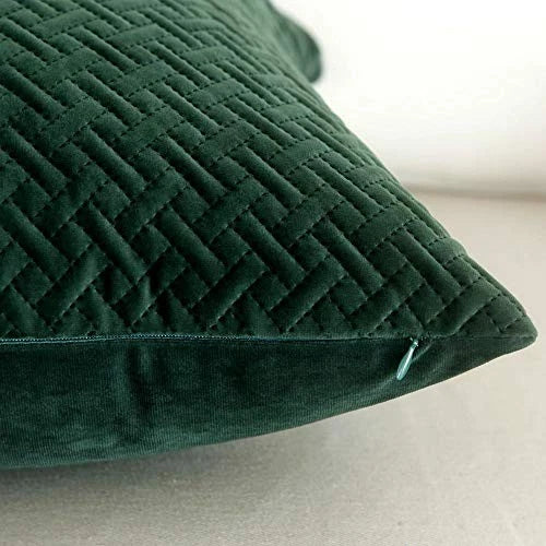 Set of 2, Decorative Velvet Bed Throw Pillow 18"x18", 2 Pieces Dark Green