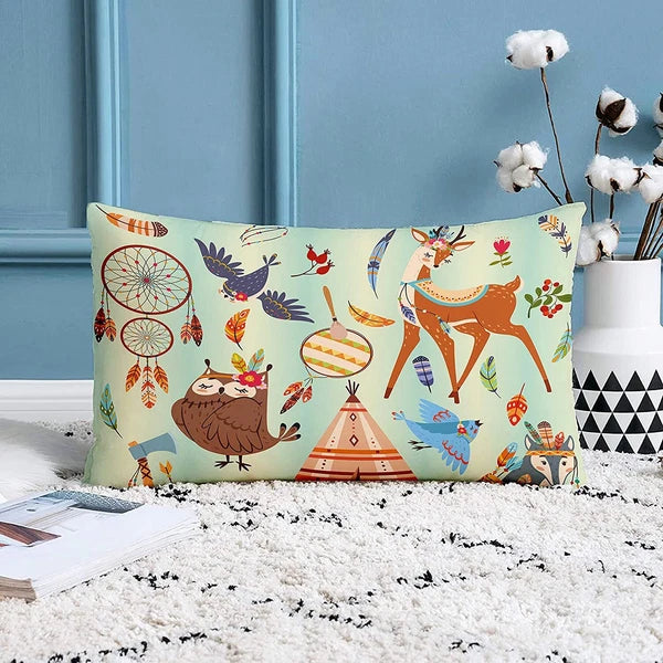 Owl Printed Canvas Cotton Cushion Covers (12 x 18 Inches) -Combo Set of 2