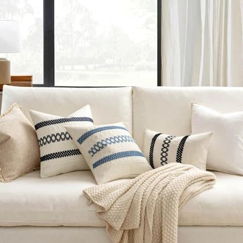 Set of 2 Boho Decorative Pillow Covers 18x18 18" x 18" (Pack of 2) Navy Blue