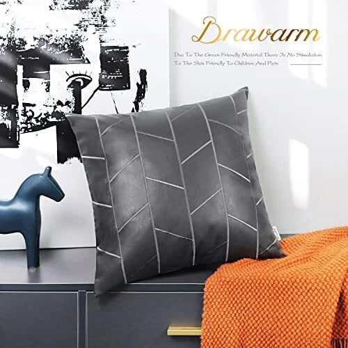 Faux Leather Pillow Covers 20 X 20 20" x 20" (Pack of 2) Gray - Geometric - a