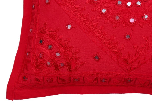 16" Decorative Mirror Embroidered Pucca Cushion Pillow-Cover Sofa Throw Red