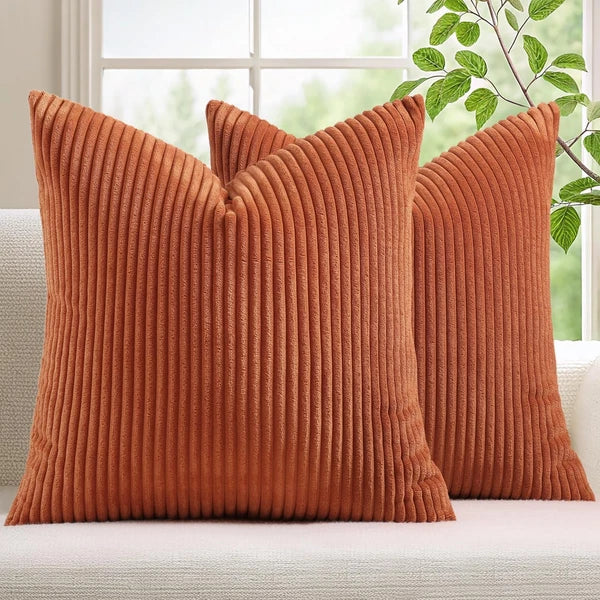 Mecatny Corduroy Decorative Fall Throw Pillow Covers 18X18 Set of 2 for Sofa Bed