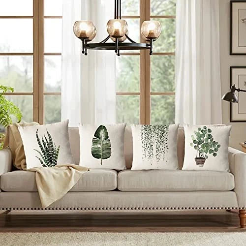 Set of 4 Green Plants Decorative Throw Pillow 22" x 22" (Pack of 4) Plant 01