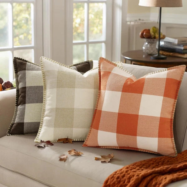 Buffalo Plaid Check Fall Throw Pillow Covers 18x18 Set of 2, Outdoor Decorati...