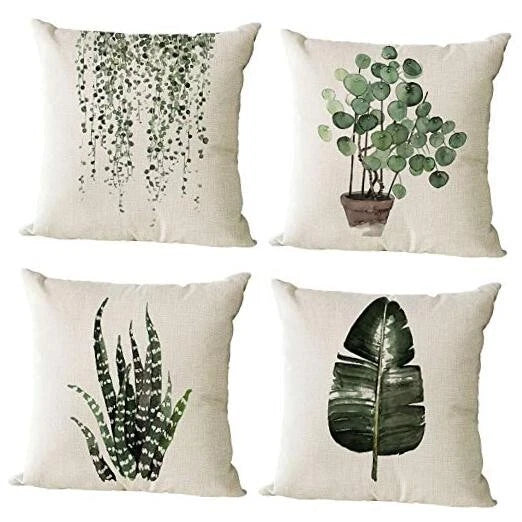 Set of 4 Green Plants Decorative Throw Pillow 22" x 22" (Pack of 4) Plant 01
