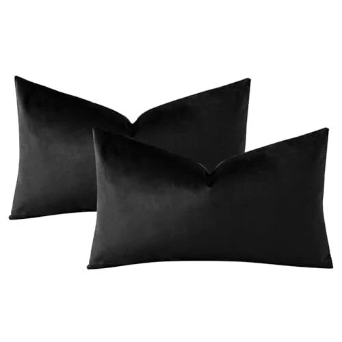 Pack of 2 Velvet Soft Solid Decorative Throw 16x24 Inch (Pack of 2) Black