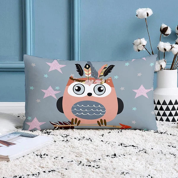 Owl Printed Canvas Cotton Cushion Covers (12 x 18 Inches) -Combo Set of 2