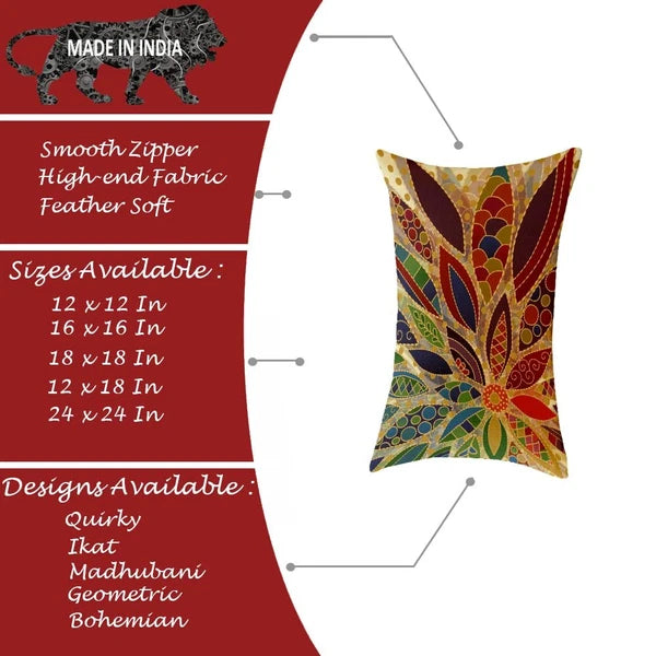 Feather Printed Cotton Canvas Cushion Cover Set of 2, ( 12 x 18 Inches )