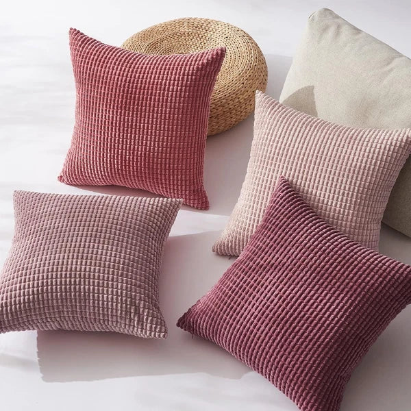 Luxurious 18x18 Blush Corduroy Pillow Covers - Set of 4 for Cozy Living Spaces