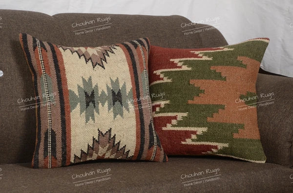 Decorative Turkish Kilim Pillow Cover 2 Set of 18" Handmade Vintage Sofa Cushion