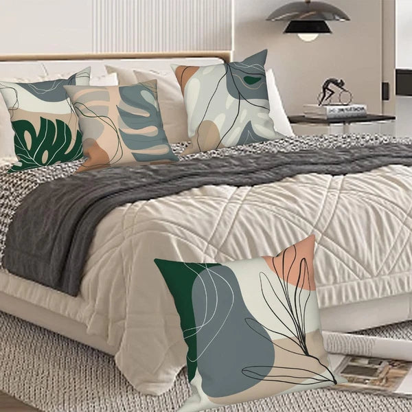 Abstract Leaves Throw Pillow Covers 18''x18'' Set of 4, Geometric Pattern Cus...