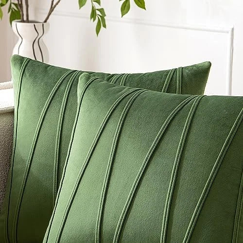 Pack of 2 Striped Velvet Throw Pillow Covers 16" x 16" (Pack of 2) Moss Green