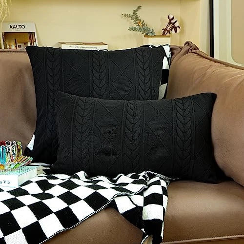 Set of 2 Black Decorative knit Throw Pillow Cover Soft knit Pillow Case,