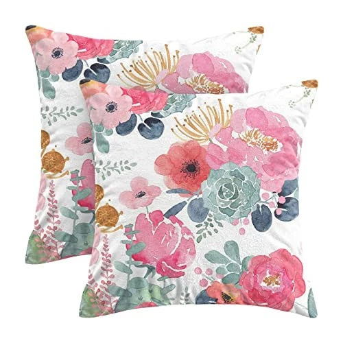 Spring Floral Pillow Covers 20 x 20 Inch Set 20" x 20" (Pack of 2) Pink Flower