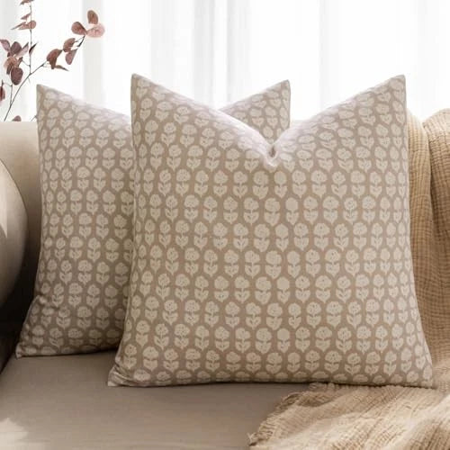 Floral Pillow Covers Decorative Throw 18" x 18" (Pack of 2) Cream Oatmea