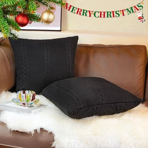 Set of 2 Black Decorative knit Throw Pillow Cover Soft knit Pillow Case,