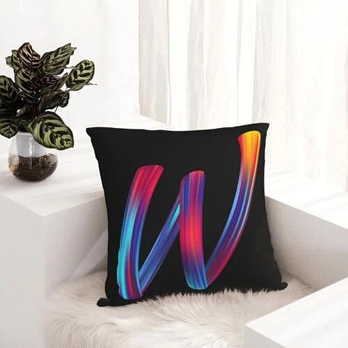 Letter Style Square Throw Pillow Covers 18 x 18 Inch, Novelty Colorful Letter-w