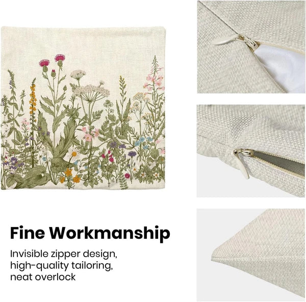 AEIOAE Sage Green Pillow Covers 24x24 24" x (Pack of 2), Wildflowers 01