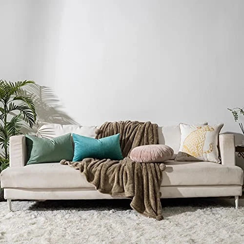 Decorative Lumbar Velvet Throw Pillow Covers 12" x 20" (Pack of 2) Seafoam