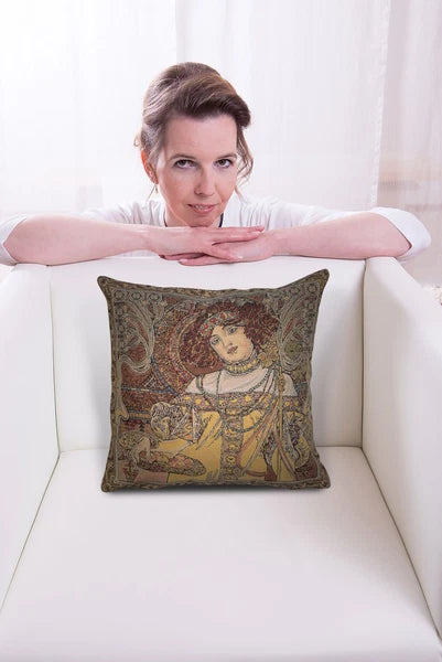Alphonse Mucha Autumn European Cushion Cover Belgian Home Decor Pillow 18x18 in